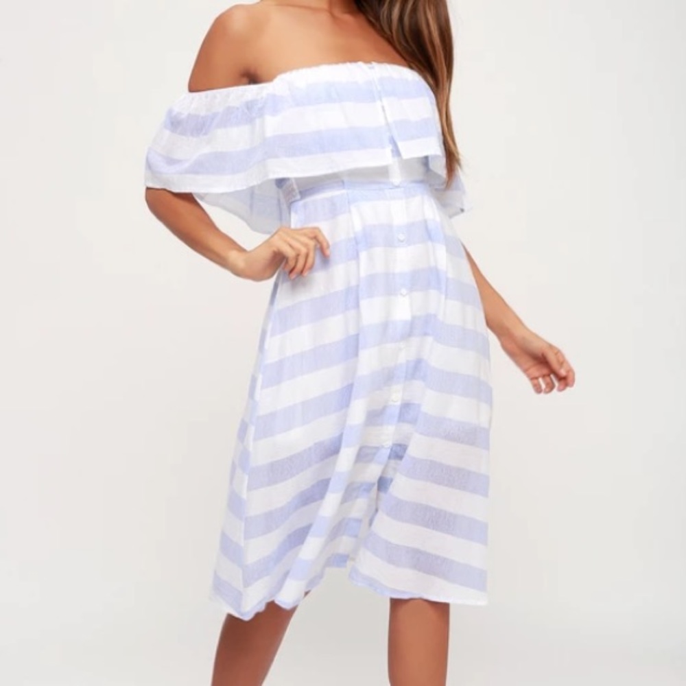 lulus blue and white stripe off the shoulder